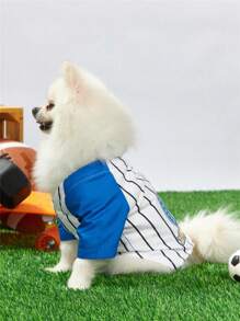 PETSIN Camiseta gráfica con número en estilo jersey de béisbol a rayas, para mascotas (gatos y perros) - Multicolor - Ver 5