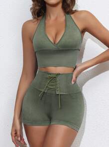 1pc Women Body Shaper Set (Seamless Denim Effect Racerback Soft And Comfortable Skin-Friendly Camisole + Seamless Denim Effect High Stretch Soft And Comfortable Skin-Friendly Shaping Boy Shorts)