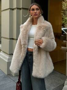 Aloruh Plus Size Women Fashionable Loose Faux Fur Collar Jacket In Fall/Winter
