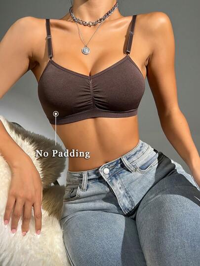Snug Zone Women's Casual Coffee Brown Plain Ruched Bralette With High Stretch Fabric