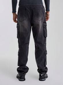 Musero Men Moto Baggy Acid Wash Cargo Jeans - Multicolor - View 4