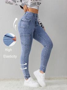 SHEIN Tall Women Jeans Sexy Skinny Stretch Pants Blue Women Jeans Tall Women Jeans Pants Winter Women Pants Winter Pants Women Tights Women Jogger Pants Tall Women Pants Women Mom Jeans Denim Jeans Jeggings Women Tights Stretchy Jeans, Fall Women Clothes - Medium Wash - View 1