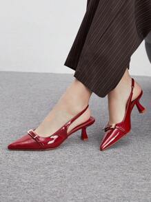 CUCCOO BIZCHIC Women's Fashion Burgundy Metallic Buckle Minimalist Pointed Toe Flat Shoes, Commute, Party, Vacation Suitable For Christmas And New Year Holiday Vibe Fall And Winter - Burgundy - View 3