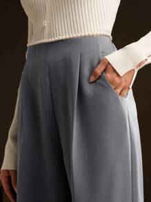 Anewsta Pantalones de traje de mujer con adorno de perla en la cintura - Gris - Ver 5