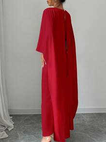 Elenzga Abito elegante da donna monocolore con maniche a pipistrello, collo rotondo, vestito da sera formale per Capodanno, abito lungo da donna