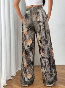 Chiquease Women's Leaf Printed Elastic Waist Pockets Sweatpants