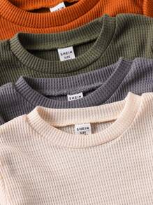 SHEIN Vintaside Kids Baby Boy 3pcs/Set Spring Autumn Round Neck Long Sleeve Casual Top And Pants Suit, Suitable For Home, Camping, Family Gathering, Multi-Piece Selection For Mild Weather, Also Essential Autumn Wardrobe Choice Chic Outfits For Autumn/Winter - Multicolor - View 6