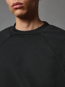 SUMWON Layered Raglan Sweatshirt Pullover Athletic Sporty Streetwear Daily Casual Winter Autumn Spring Essential Relaxed Gym Urban - Black - View 4