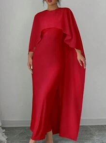 Elenzga Abito elegante da donna monocolore con maniche a pipistrello, collo rotondo, vestito da sera formale per Capodanno, abito lungo da donna