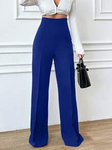 EURMUSE Women's Solid High Waist Seam Front Pants - Royal Blue - View 3