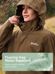 In My Nature 女士休闲日常拉链连帽户外雨衣夹克，秋季 - 棕色 - 查看 3