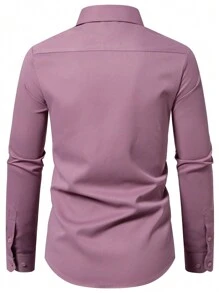 Calvornis Men's Simple Solid Color Button-Up Long Sleeve Casual Shirt, Autumn, Fall - Dusty Pink - View 2