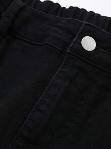 Dazy Plus Plus Size Women Solid Color Pockets Fitted Stretchy Flare Leg Long Jeans - Black - View 3