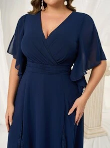 SHEIN Belle Plus Size Elegant Blue Woven A-Line Gathered Waist Formal Dress Gown Jacquard Dress Valentine's Day Dress Valentine's Day Dress Black Cocktail Dress Women's Christmas Black Evening Dress Formal Party Dresses Autumn And Winter Black Sexy Mesh Long Sleeve Bridesmaid Dress