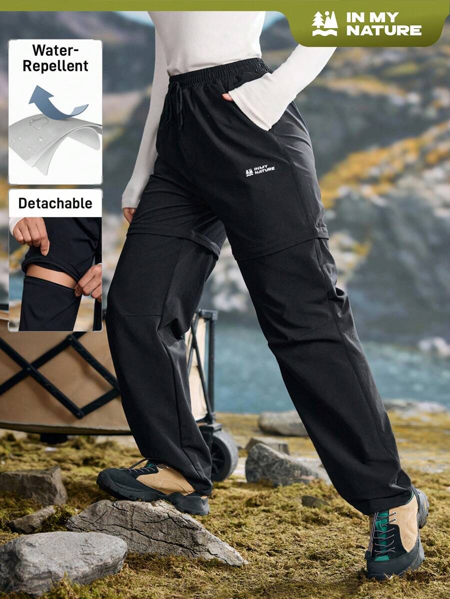 In My Nature Women's Casual Letter Print Drawstring Waist Outdoor Long Pants - Black - View 1