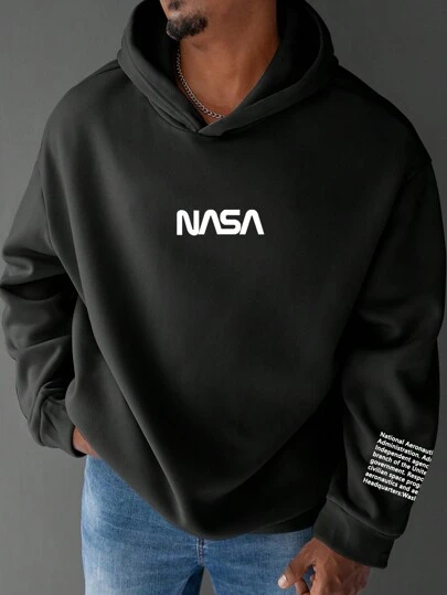 Manfinity Homme Sudadera con capucha con estampado de letras para hombres de talla grande, sudadera con capucha de manga larga de moda, para trabajo, otoño