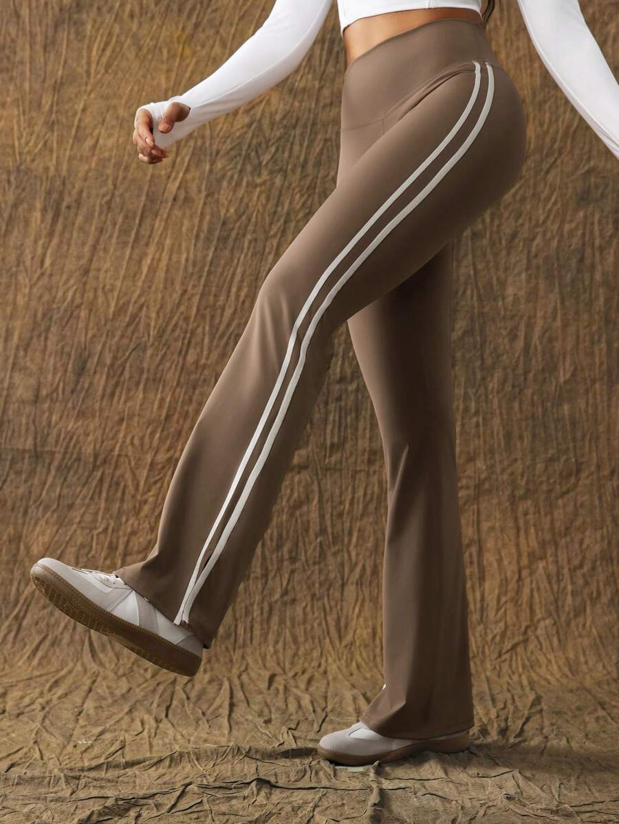 VARSIVA Quần thể thao nữ thời trang yoga sọc tương phản loe - Cà phê nâu - Xem 1