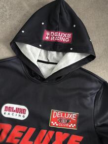 Manfinity EMRG Men's Autumn Letter Print Hooded Sweatshirt And Sweatpants Casual Set - Black - View 5