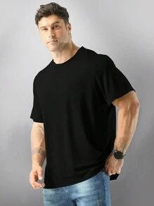 Manfinity Dauomo Camiseta de manga corta de cuello redondo minimalista de unicolor casual para hombres de tallas grandes, verano