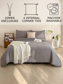 2/3 件套柔软被套套装 - 最佳豪华卧室床上用品套装，包含 1 个被套和 1/2 个枕套 - 价格实惠，品质优良，提供单人床、双人床、大号双人床、特大号双人床尺寸，适合学校使用 - 灰色 - 查看 5