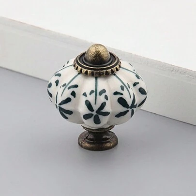 复古陶瓷装饰橱柜把手蓝白瓷南瓜设计，带叶藤浮雕细节仿古抽屉拉手农舍厨房橱柜梳妆台把手乡村家居装饰五金