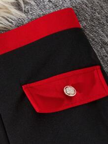 2pcs/Set Tween Girl Contrast Color Jacket Top And Casual Long Pants, Commuter Outfit - Red - View 4