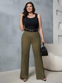 EURMUSE Plus High Waist Flare Leg Suit Pants - Green - View 4