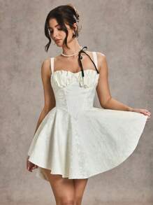 SHEIN BAE Vestido de cóctel elegante para mujer con decoración de moño, adecuado para citas diarias, reuniones, fiestas en otoño