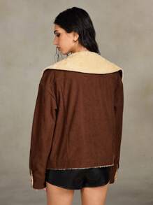 ROMWE Grunge Punk Vintage Corduroy & Faux Fur Patchwork Women Jacket, Autumn/Winter