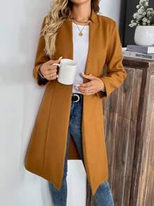 SHEIN Clasi Women Casual Solid Color Overcoat, Autumn/Winter - Brown - View 5
