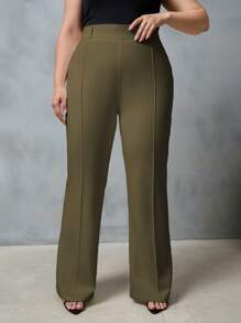 EURMUSE Plus High Waist Flare Leg Suit Pants - Green - View 1