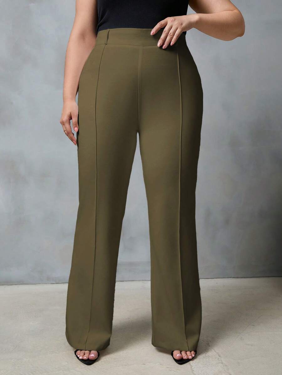 EURMUSE Plus High Waist Flare Leg Suit Pants - Green - View 1