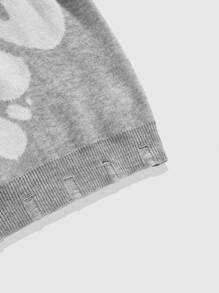 ROMWE MEN Street Life 男士字母图案圆领休闲套头毛衣，适合秋冬季节，长袖上衣 - 淺灰色 - 查看 4