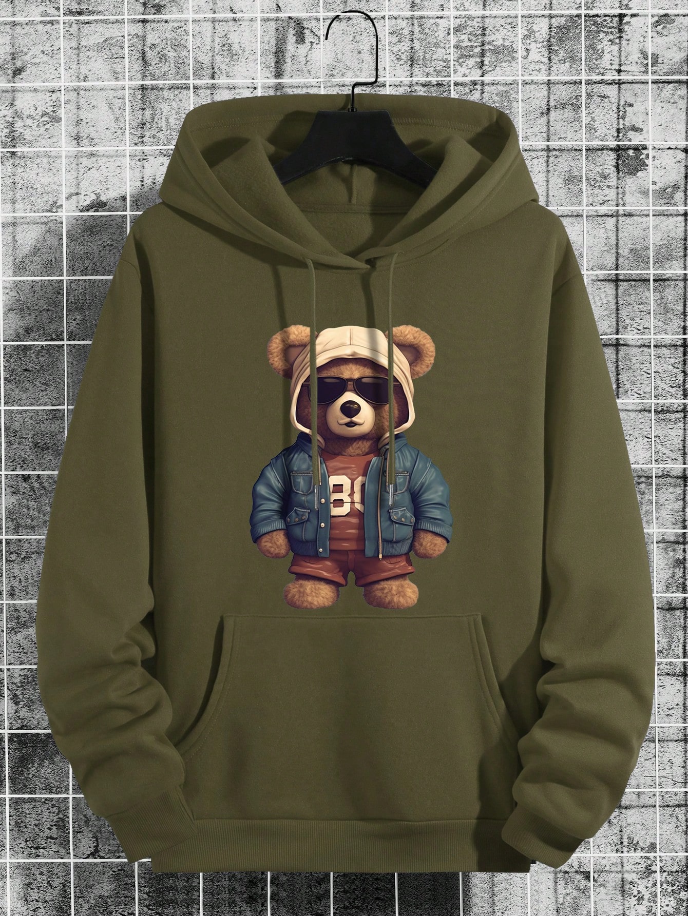Manfinity Dauomo Bear Graphic Print Long Sleeve Hooded Sweatshirt For Men, Autumn/Winter