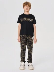 SHEIN Boys Cartoon & Camo Print Tee & Drawstring Waist Joggers - Multicolor - View 2