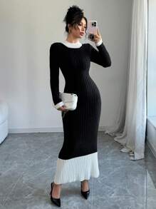 Elenzga Elegant Knitted Women Dress, Slim Fit Knee Length, New Autumn Winter Stylish Fall Cloth For Women - Multicolor - View 1