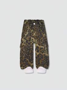 Mädchen Kleinkinder Leoparden Muster Locker Sitzende Lässig Jeans mit Mehreren Taschen