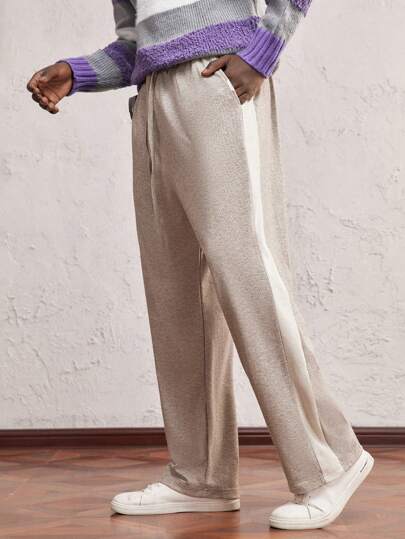 AKNOTIC Party 1pc Men's Knitted Slim Fit Casual Straight Leg Lounge Pants, Suitable For Daily Wear