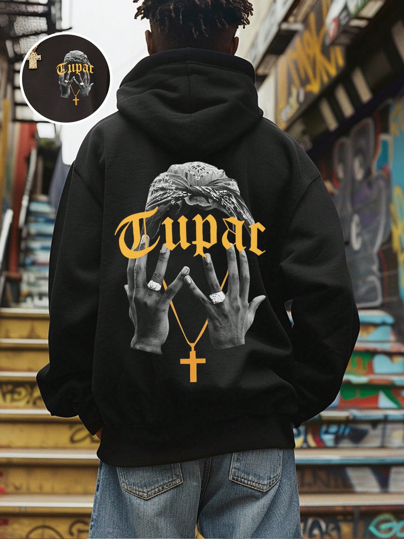 Manfinity Dauomo Men's Casual Letter & Figure Print Fleece Hoodie, Autumn/Winter