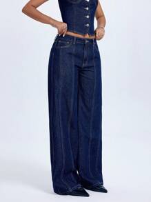 Jeanoix Women Casual Low-Rise Loose Straight Leg Jeans Baggy Jeans Women - Dark Wash - View 5