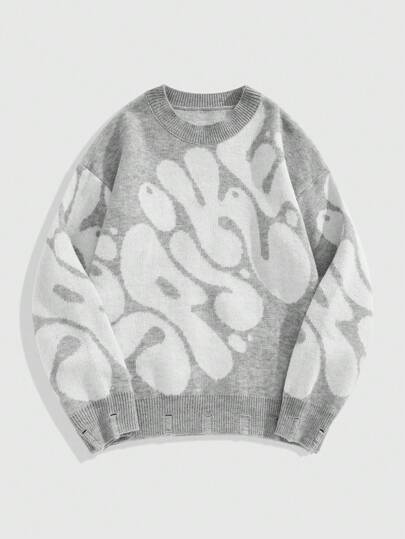 Street Life بلوزة رجالية كاجوال بطباعة حرفية على الرقبة المستديرة، للخريف والشتاء