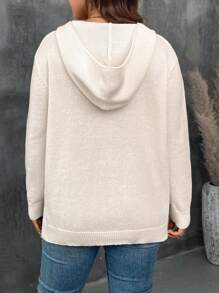 SHEIN VCAY sweat-shirt à capuche ample et décontracté pour femme grande taille avec poche kangourou, cordon de serrage réglable, design d'épaules tombantes, pull tricoté chaud pour l'automne/l'hiver - Blanc - Voir 2