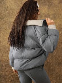 VARSITIE Contrast Color High Collar And Long Sleeves For Warmth Women Sports Winter Coats - Grey - View 2