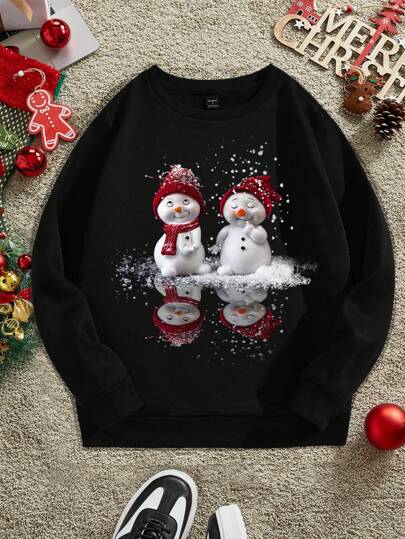 Manfinity RebelGame Sudadera negra de corte estándar con cuello redondo, sudadera casual de manga larga con gráfico de vacaciones, para regalos a amigos, esposo, novio, para otoño e invierno, para Navidad