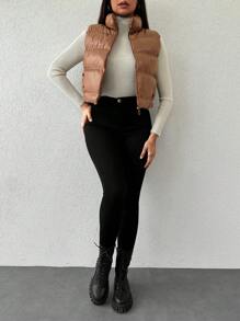 EURMUSE Zip Up Vest Puffer Coat - Coffee Brown - View 3