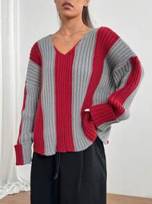 SHEIN Unity Lässiger, modischer Farbblock-gestreifter gestrickter Pullover, geeignet für Herbst und Winter - Verschiedenfarbig - Übersicht 5