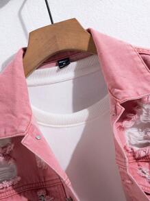 Manfinity EMRG Men Front Button Long Sleeve Pocket Distressed Simple Casual Denim Jacket