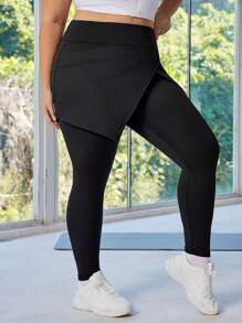 SHEIN Sport Studio Plus Size Women's Plain Minimalist Casual Sports Leggings & Pants, Daily Wear