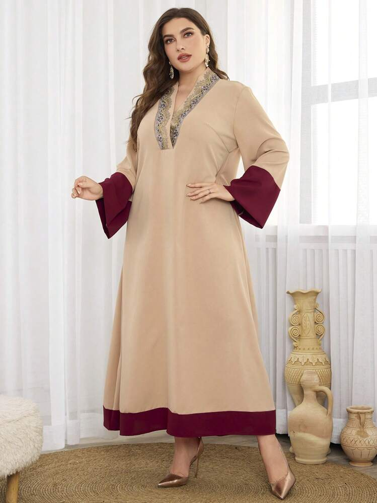 A&M رمضان فستان أنيق بياقة دائرية باللونين متعدد ا...