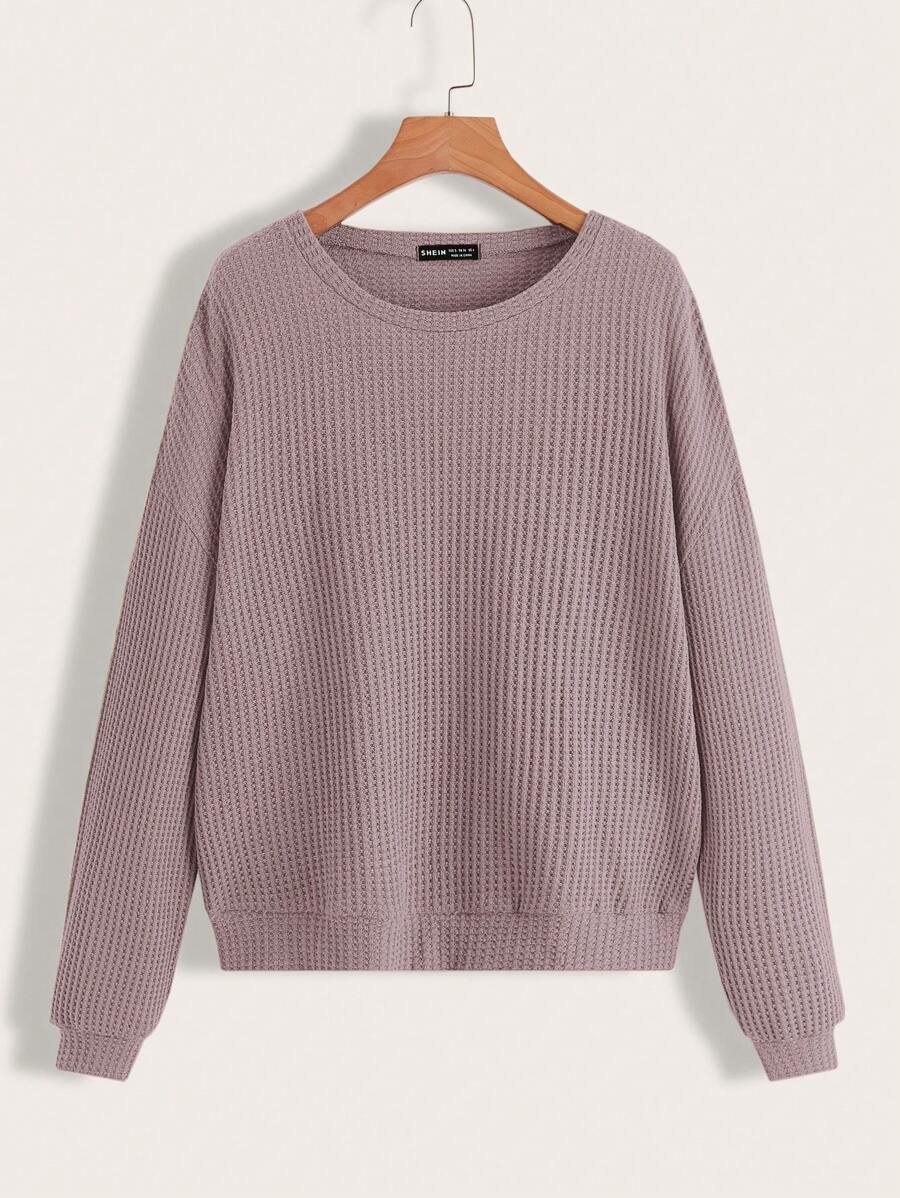 SHEIN LUNE 1pc Plain Crew Neck Casual Pullover Sweatshirt, Long Sleeve Graduation,Back To School Outfits,Graduation,Teacher Outfits For Women,Back To School - Dusty Pink - View 1